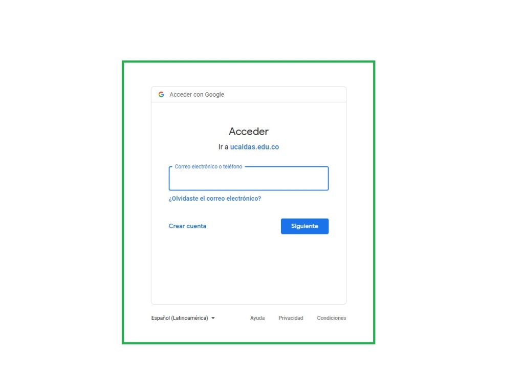 Imagen con el formulario de inicio de sesión de Google para el correo electrónico institucional