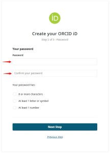 Creación contraseña ORCID