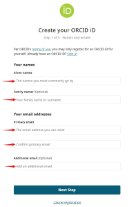 Formulario de registro ORCID