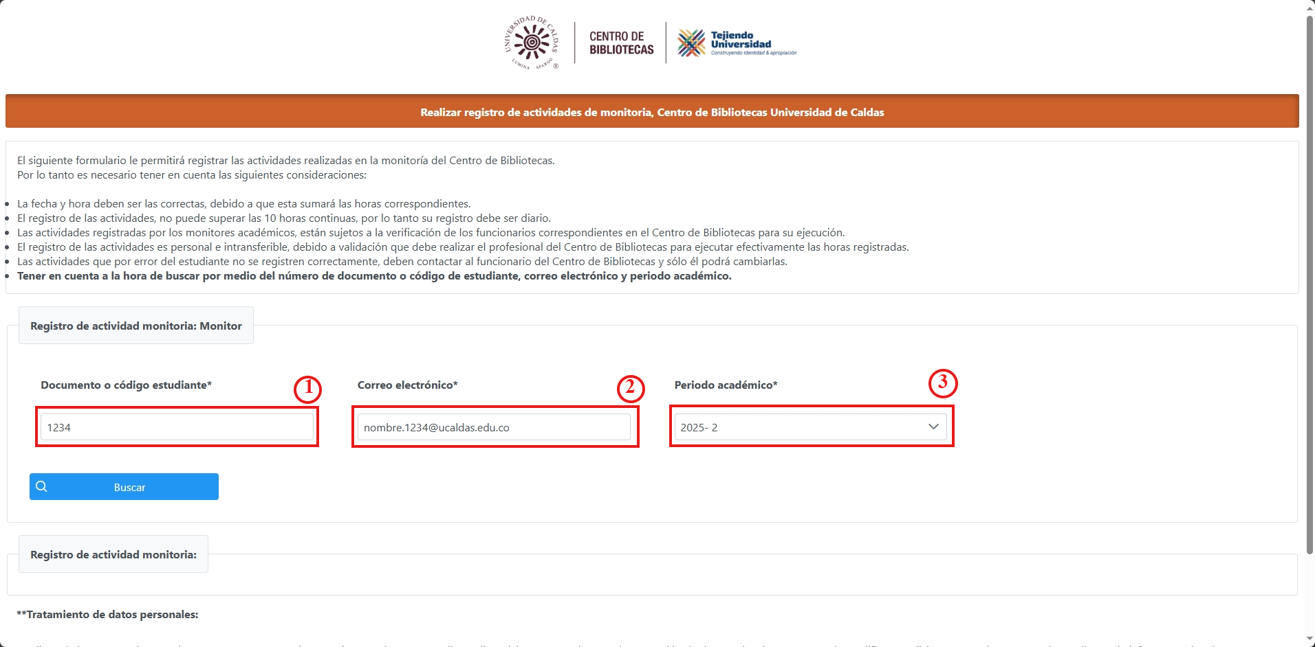 Formulario para registro de actividades de monitoría